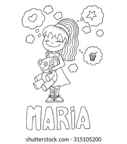 The simple outline drawing for coloring with the image of children of different name characters and education
