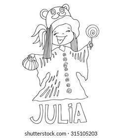 The simple outline drawing for coloring with the image of children of different name characters and education
