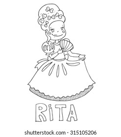 The simple outline drawing for coloring with the image of children of different name characters and education
