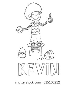 The simple outline drawing for coloring with the image of children of different name characters and education