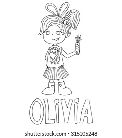 The simple outline drawing for coloring with the image of children of different name characters and education
