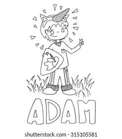 The simple outline drawing for coloring with the image of children of different name characters and education