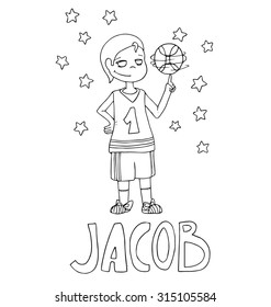 The simple outline drawing for coloring with the image of children of different name characters and education