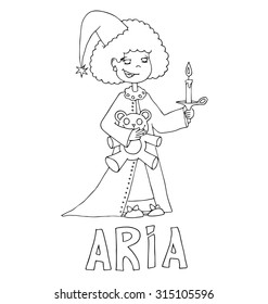 The simple outline drawing for coloring with the image of children of different name characters and education