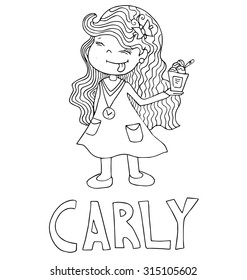 The simple outline drawing for coloring with the image of children of different name characters and education