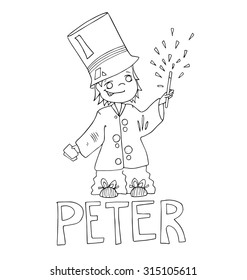 The simple outline drawing for coloring with the image of children of different name characters and education