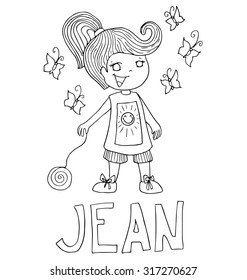 The simple outline drawing for coloring with the image of children of different name characters and education