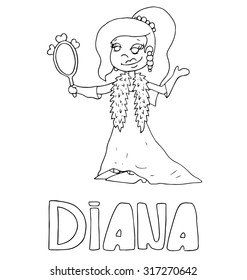 The simple outline drawing for coloring with the image of children of different name characters and education