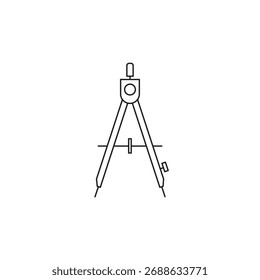 Ícone de bússola de desenho de contorno simples para geometria, arquitetura e engenharia: Símbolo de arte de linha de vetor para medição e design.