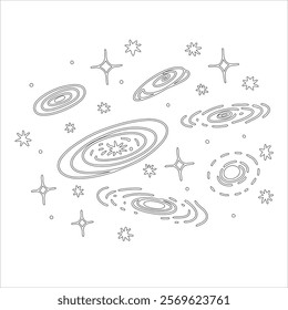 Simple outline drawing of a cosmos, perfect for coloring, crafting, and educational use