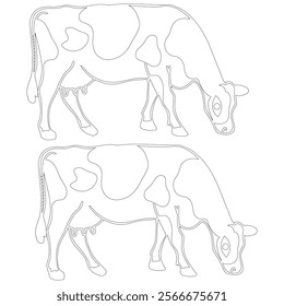  Simple outline drawing of a cow line arts, perfect for coloring, crafting, and educational use.