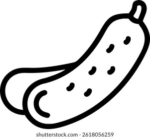 A simple outline drawing of a cucumber with seeds, set against a clean white background in a vector style.