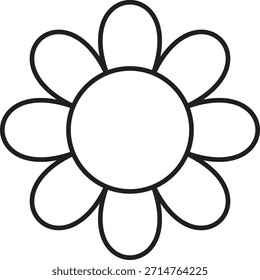 Un dibujo de contorno simple de una flor de margarita con ocho pétalos y un centro circular