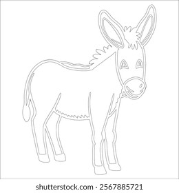 Simple outline drawing of a donkey , perfect for coloring, crafting, and educational use