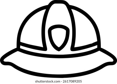 A simple outline drawing of a firefighter helmet, symbolizing safety, protection, and emergency services