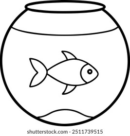 Simple Outline Drawing of a Fish in a Bowl