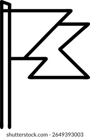 Um simples desenho de contorno de uma bandeira em um poste, colocado contra um fundo branco limpo em um estilo minimalista