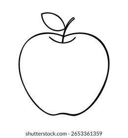 Simple outline drawing of a fresh apple with a leaf and stem