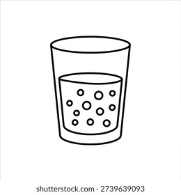A simple outline drawing of a glass half filled with a bubbly liquid