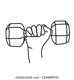 Simple Outline Drawing of Hand Lifting Weighted Dumbbell 