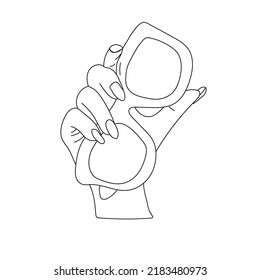 A simple outline drawing of the hands holding glasses. Vector black and white sketch of giving hands isolated on transparent background