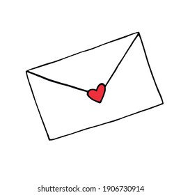 Simple outline drawing of love letter. Hand drawn doodle. Vector clipart, design element for greeting card, Valentine's day, birthday, wedding, declaration of feelings, invitation