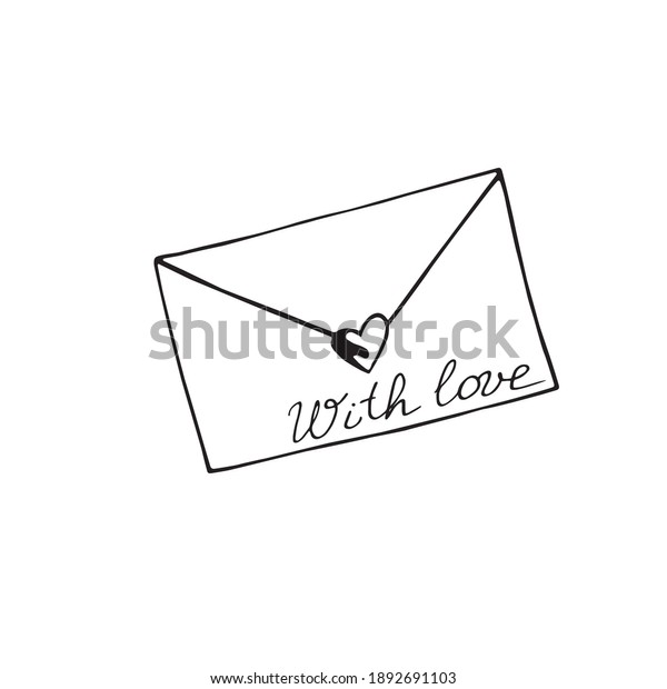 Simple Outline Drawing Love Letter Hand Stock Vector (Royalty Free ...