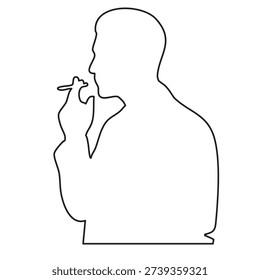 simple outline drawing of a man head profile smoking a long cigarette
