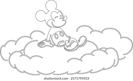 Simple outline drawing of a mickey mouse writing in a diary with a feather-pen'  perfect for coloring, crafting, and educational use