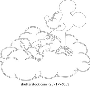 Simple outline drawing of a mickey mouse writing in a diary with a feather-pen'  perfect for coloring, crafting, and educational use