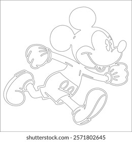 Simple outline drawing of a mickey-mouse-flying-a-kite--looking-up-at-the-sky perfect perfect for coloring, crafting, and educational use