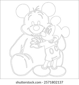 Simple outline drawing of a mickey-mouse-hugging-a-big-teddy-bear-or-stuffed perfect for coloring, crafting, and educational use