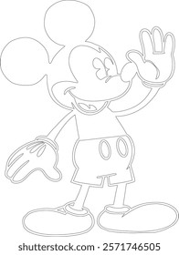 Simple outline drawing of a mickey-mouse-standing-with-hands-on-hips--smiling, perfect for coloring, crafting, and educational use