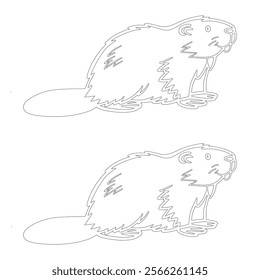 Simple outline drawing of a North American beaver with a distinctive tail and detailed fur, perfect for coloring and educational projects