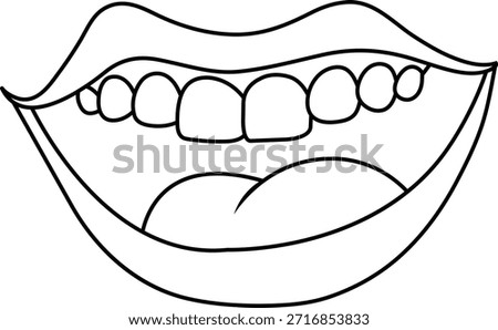 A simple outline drawing of an open mouth showing teeth and tongue Vector