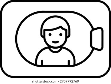 Desenho de contorno simples de uma pessoa em um quadro, ideal para ícones de aplicativo, elementos de interface do usuário e design gráfico. Ilustração vetorial.
