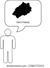 A simple outline drawing of a person with a thought bubble above their head containing the map of Saint Helena.