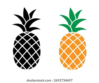 Desenho de Contorno Simples Abacaxi Fresco Fruta Tropical Alimentação Ilustração