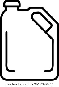 A simple outline drawing of a plastic container with a handle, cap, and rectangular shape on white background