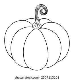 Simple outline drawing of a pumpkin isolated on a transparent background. Perfectly for children coloring books. Black and white vector illustration.