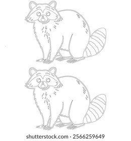 Simple outline drawing of a raccoon with distinctive facial markings and bushy tail, perfect for coloring, crafting, or educational activities