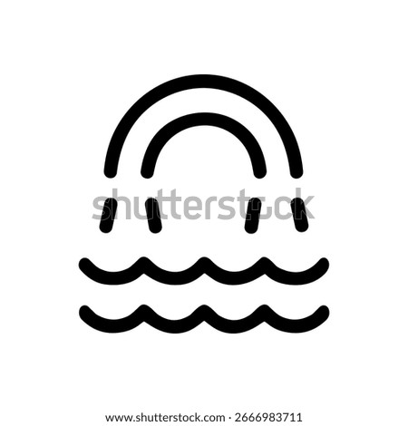 Simple Outline Drawing Rainbow with Rain and Waves Weather Icon