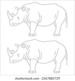 Simple outline drawing of a rhinoceros , perfect for coloring, crafting, and educational use