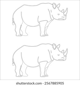 Simple outline drawing of a rhinoceros , perfect for coloring, crafting, and educational use