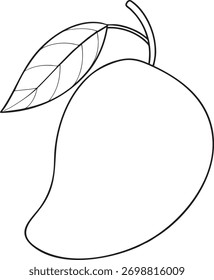 Einfache Umrisszeichnung von reifen Mangofrüchten mit einem Blatt und Stamm minimale tropische Frucht Kunstwerk für Design-Projekte