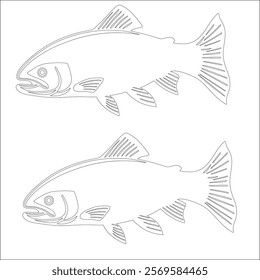 Simple outline drawing of a  salmon, perfect for coloring, crafting, and educational use