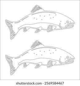 Simple outline drawing of a  salmon, perfect for coloring, crafting, and educational use