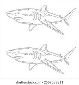 Simple outline drawing of a  shark, perfect for coloring, crafting, and educational use