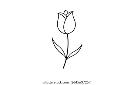 Desenho de contorno simples de uma única flor de tulipa em um fundo branco