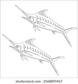 Simple outline drawing of swordfish, perfect for coloring, crafting, and educational use
